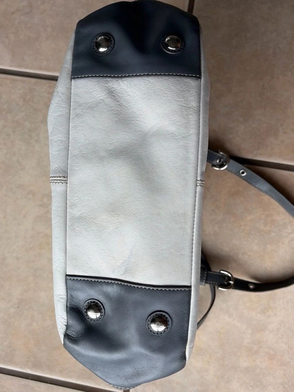 Coach Beige and Dark Grey Leather Shoulder Tote